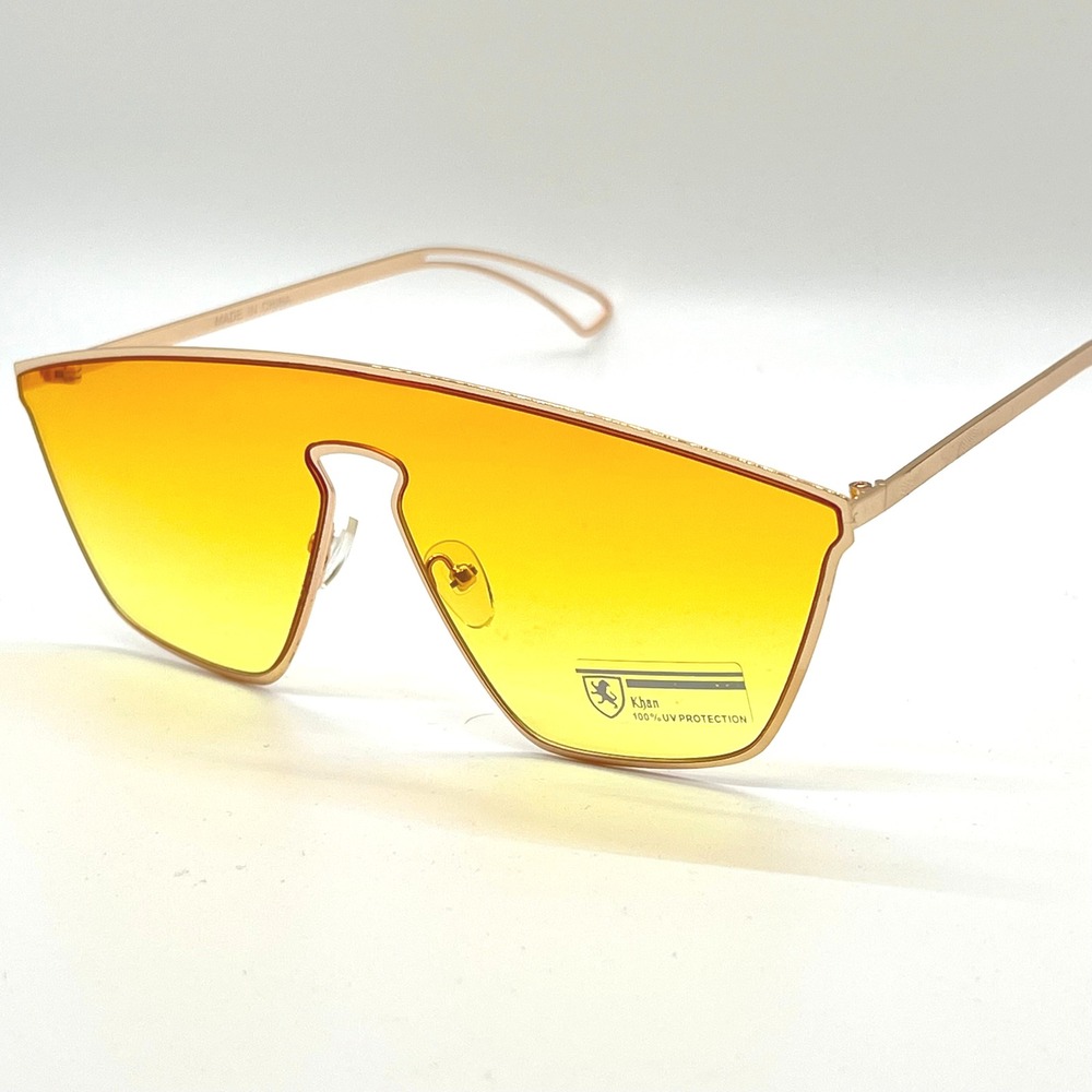 Shield Sunglasses Yellow Lens Gold Frame Fashion Sun Glasses Trendy Shades Gafas